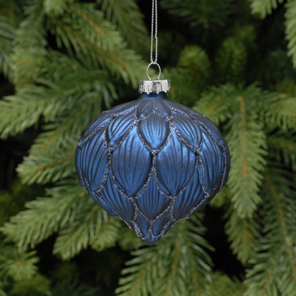 Onion Glass Bauble - Ruffle Blue & Glitter, 8cm - Liv's