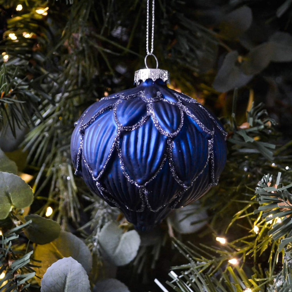 Onion Glass Bauble - Ruffle Blue & Glitter, 8cm - Liv's